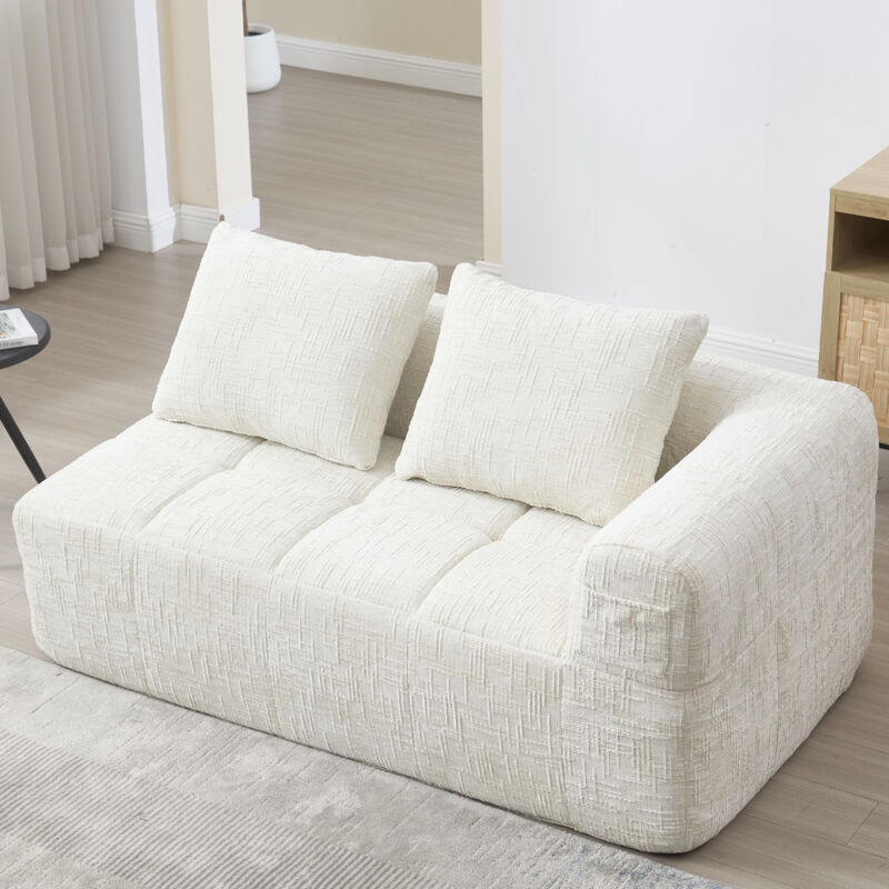 Tanant - Canapé 2 places, Canapé avec un coussin, poches latérales, coussins d'assise rembourrés, tissu chenille, design moderne, Beige