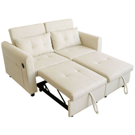 Canapé 2 Places, canapé extensible 3-en-1, dossier réglable, avec port USB, pochettes d'accoudoirs et coussins, idéal pour le salon, la chambre à coucher, etc.