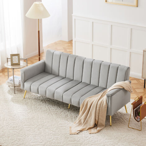 Canape 2 places-Canapé-lit pliant avec fonction lit intégrée, tissu velours -Gris