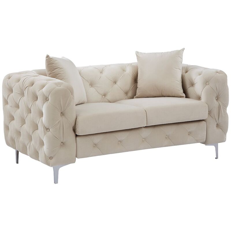 Vente-unique - Canapé 2 places chesterfield en velours beige edwina
