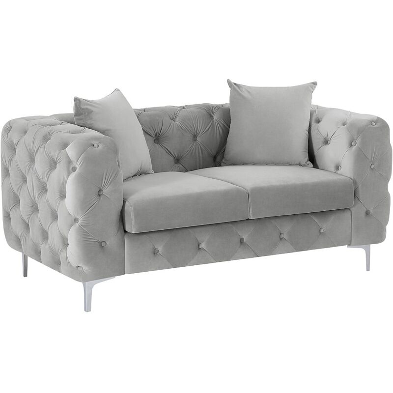 Vente-unique - Canapé 2 places chesterfield en velours gris clair edwina