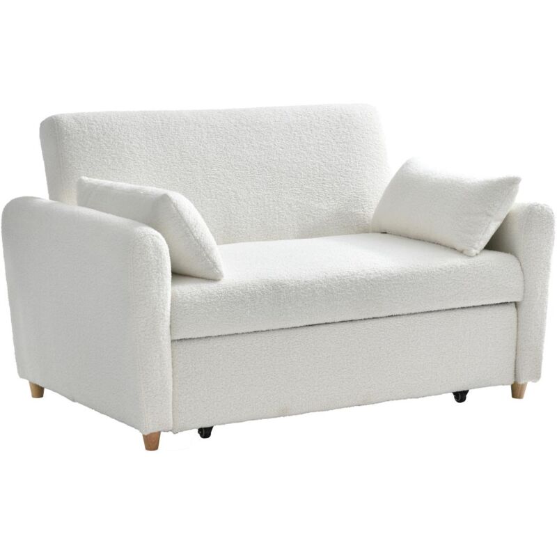 Vente-unique - Canapé 2 places convertible en tissu bouclette blanc ayla