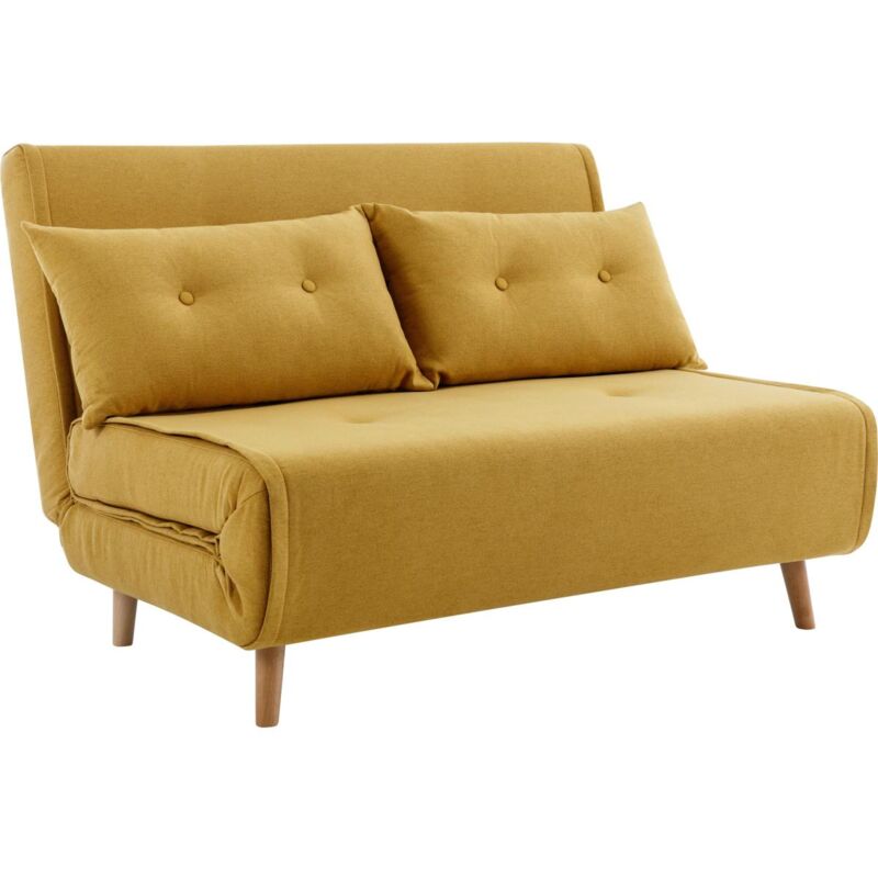 Vente-unique - Canapé 2 places convertible en tissu jaune moutarde uribia
