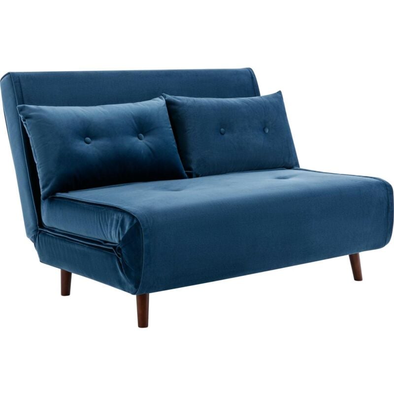 Vente-unique - Canapé 2 places convertible en velours bleu nuit uribia