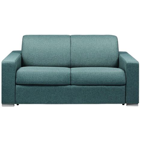 Canapé 2 places convertible express en tissu bleu - Couchage lattes larges 120 cm - Matelas 14 cm CALITO