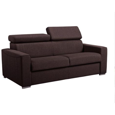 Canapé 2 places convertible express en tissu marron - couchage 120 cm - Matelas 14 cm avec mémoire de forme VIZIR