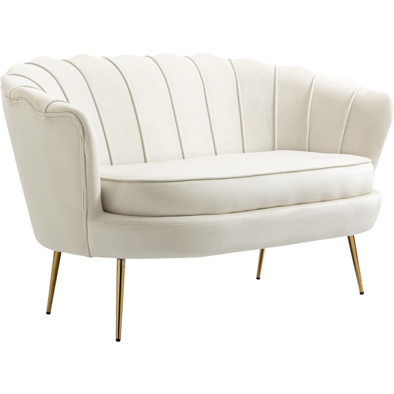Homcom - Canapé 2 places coquillage canapé design dim. 130L x 77l x 77H cm pieds dorés effilés velours crème