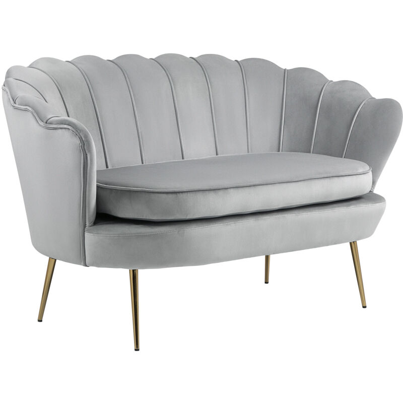 Homcom - Canapé 2 places coquillage canapé design dim. 130L x 77l x 77H cm pieds dorés effilés velours gris