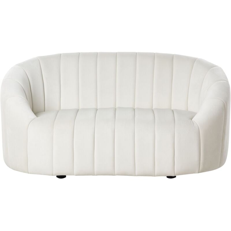 Beliani - Canapé 2 Places Coquillage en Velours Blanc Cassé Assise Profilée Style Rétro Malung