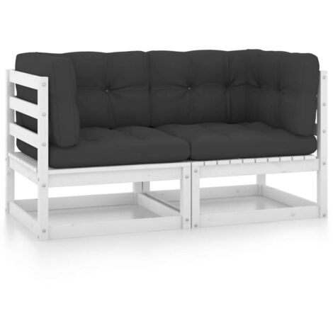Canapé 2 places de jardin avec coussins Blanc Pin solide FF805731FR