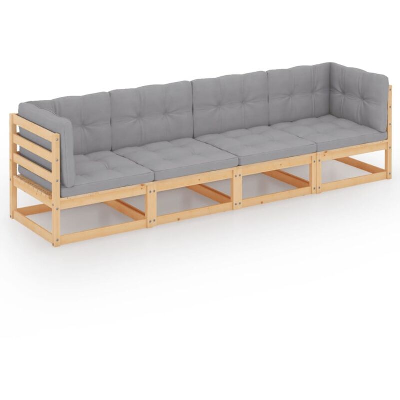 Vidaxl - Canapé 4 places de jardin avec coussins Bois de pin massif