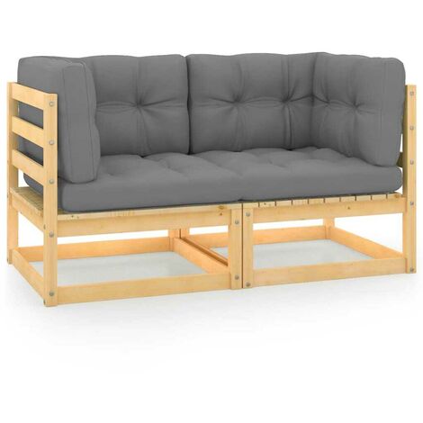 Canapé 2 places de jardin avec coussins Bois de pin solide FF805730FR