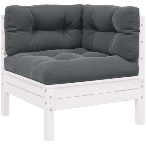 Canapé 2 places de jardin Divan de jardin et coussins Blanc Bois de pin solide