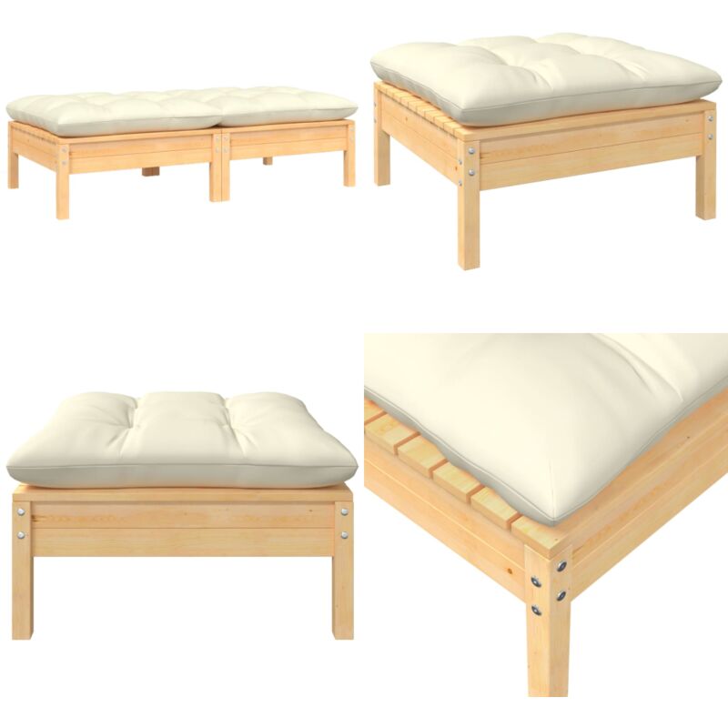 Canapé 2 places de jardin et coussins crème Bois de pin solide - Canapé De Jardin - Mobilier De Jardin - Canapé Deux Places - Meubles De Terrasse