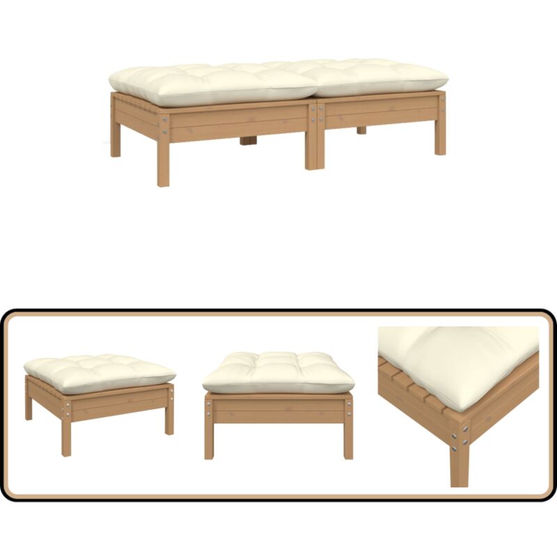 Canapé 2 places de jardin et coussins crème bois de pin solide - Canapé De Jardin - Mobilier De Jardin - Canapé Deux Places - Meubles De Terrasse