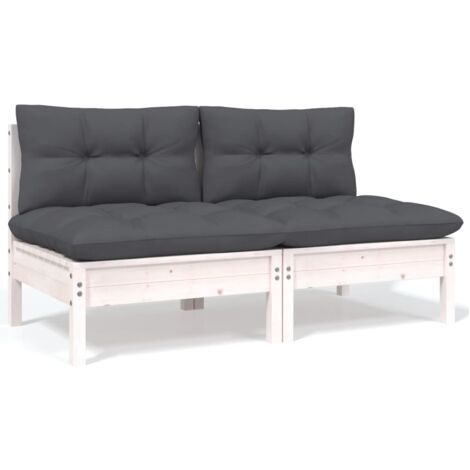 Canapé 2 places de jardin et coussins-Salon de jardin Sofa extérieur Blanc Bois de pin solide 686924