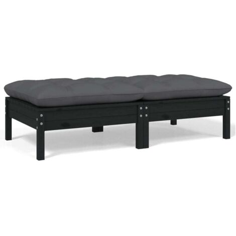 Canapé 2 places de jardin et coussins-Salon de jardin Sofa extérieur Noir Bois de pin solide 654222
