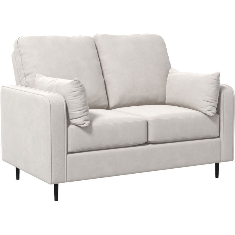 Homcom - Canapé 2 places design contemporain - 2 coussins déco inclus - piètement acier noir velours beige