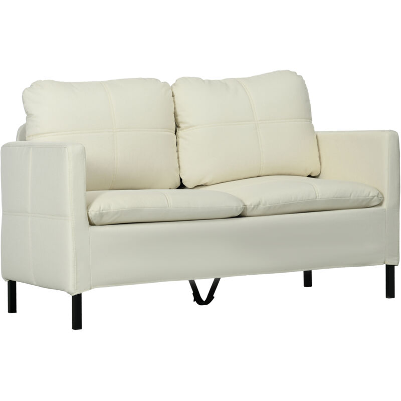 Homcom - Canapé 2 places design contemporain - surpiqûres effet capitonné - piètement acier noir tissu crème