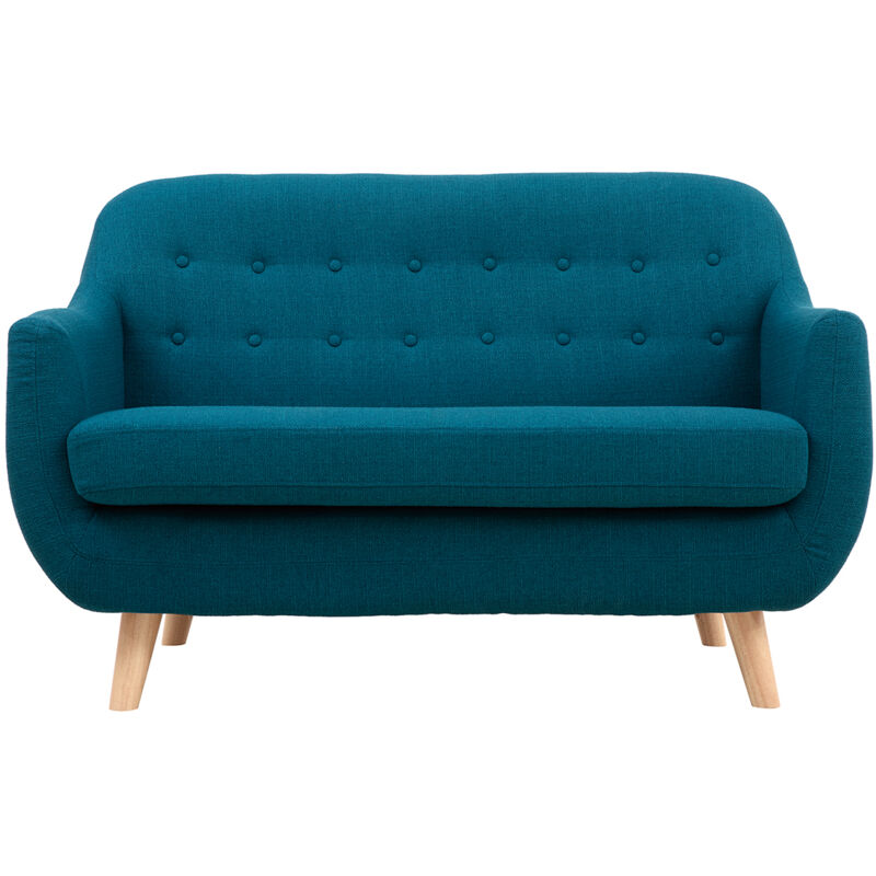 Miliboo - Canapé scandinave déhoussable 2 places en tissu bleu canard et bois clair ynok
