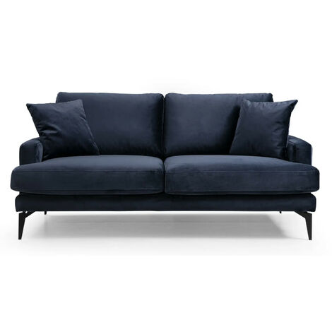 Canapé 2 places design tissu velouté bleu marine Kombaz 175cm