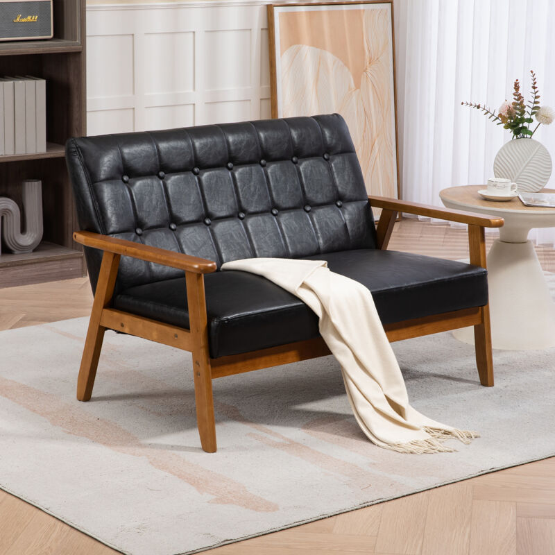 Redom - Canapé 2 places double avec coussin éponge, polyester confortable et respirant, fauteuil en bois massif pour salon, chambre, bureau et espace