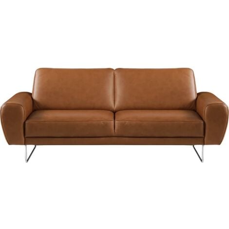 Canapé 2 places en 100% TOUT cuir italien de prestige, SPENCER, marron cognac