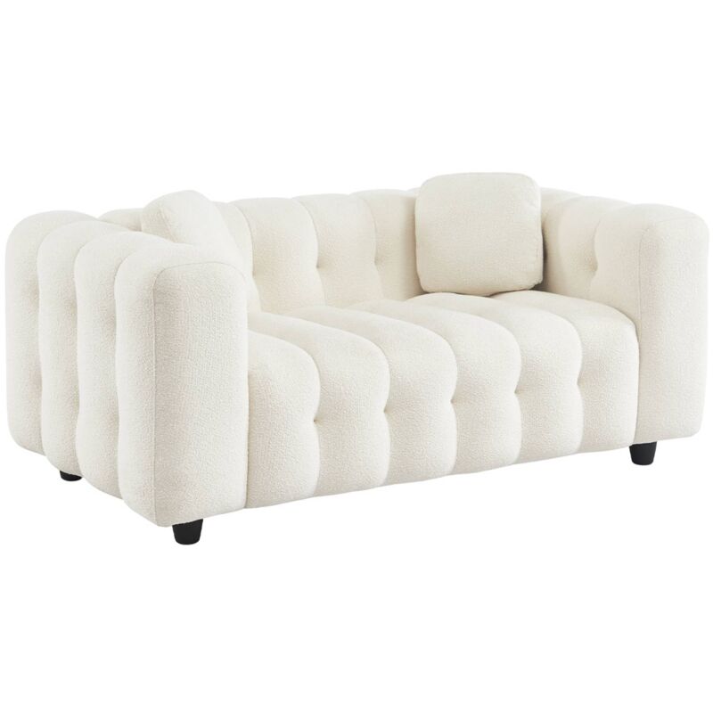 Canapé 2 places en bouclette texturée capitonné structure bois d'eucalyptus et contreplaqué Bouclette texturée Blanc