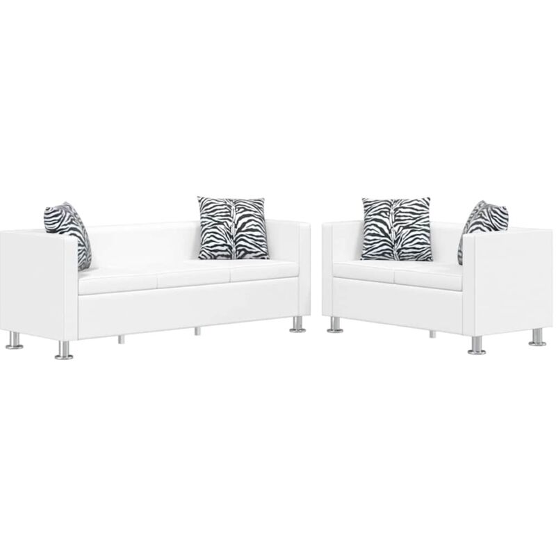 Jeu de canap&eacute; &agrave; 2 places et &agrave; 3 places cuir synth&eacute;tique blanc