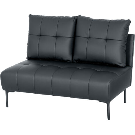 Canapé 2 Places en Simili Cuir Sans Accoudoirs Capitonné à Boutons, 115x73x83 cm, Noir