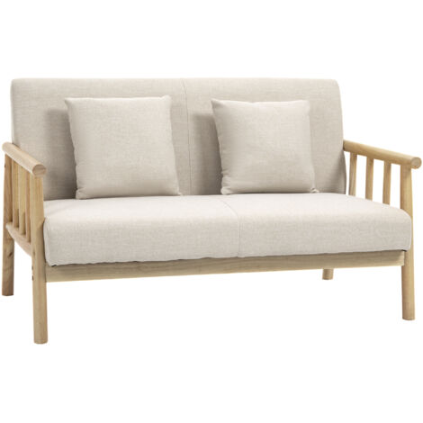 Canapé 2 places en tissu aspect lin, compact 123x69x74 cm, beige, 200 kg