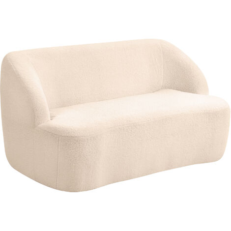 Canapé 2 places en tissu bouclette 142 cm, dossier et assise incurvés, beige, sans montage
