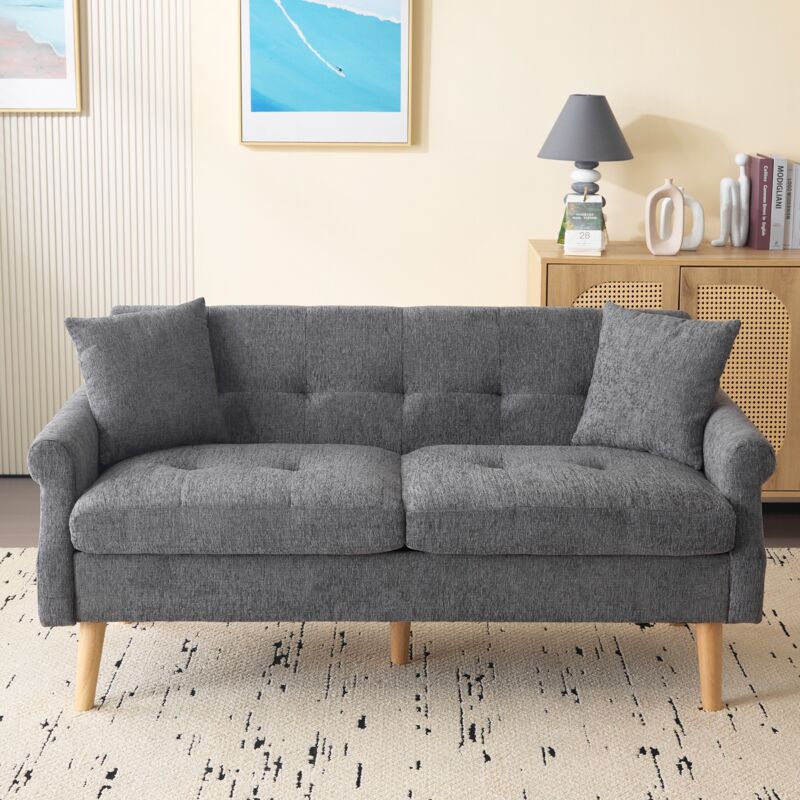 Tanant - Canapé 2 Places en tissu chenille, Canapé Droit Confort en Bois Massif, Loveseat avec Accoudoirs,162x74x77cm - Gris