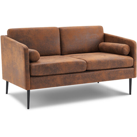 Canapé 2 places en tissu estampé à chaud avec oreiller Surround intérieur marron