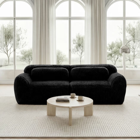 Canapé 2 places en tissu pelucheux, design modulable sans structure, combinables à volonté, avec coussins. Mousse souple haute résilience, base antidérapante, convient au salon et à la chambre, noir.