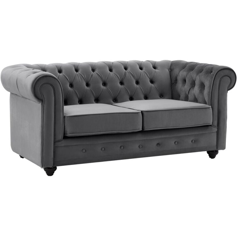 Vente-unique - Canapé 2 places en velours anthracite chesterfield