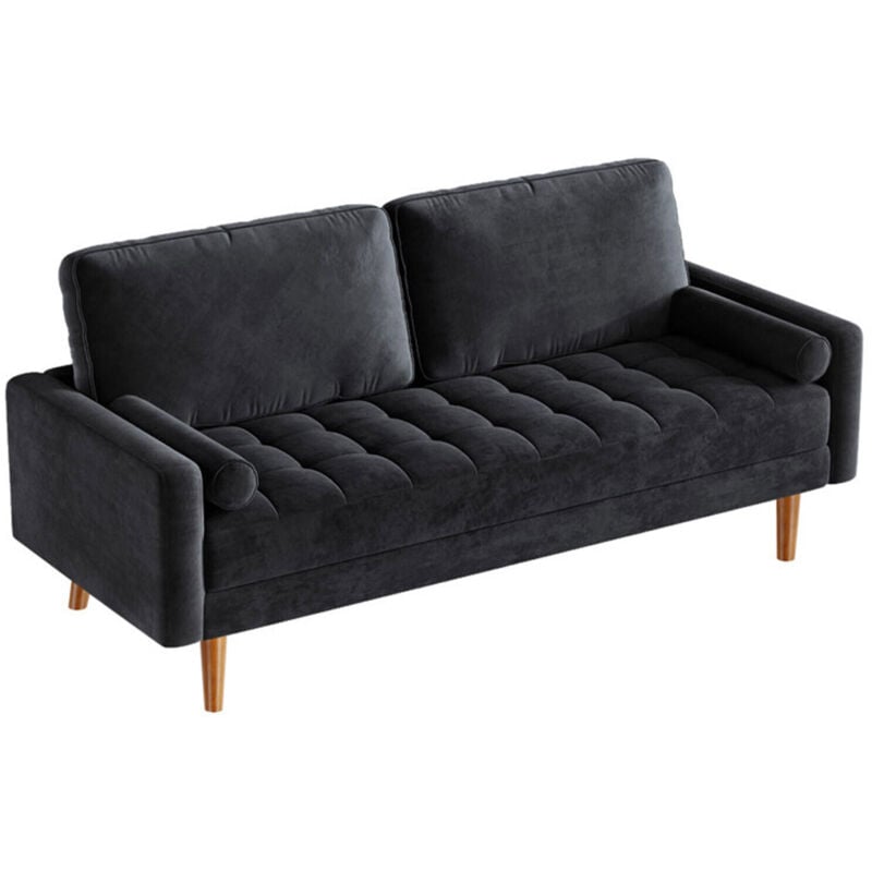 Canapé 2 places en Velours avec 2 coussins,Canapé Droit avec Accoudoirs,Canapé à Bras Roulés Loveseat,148 x 78 x 85cm,Noir