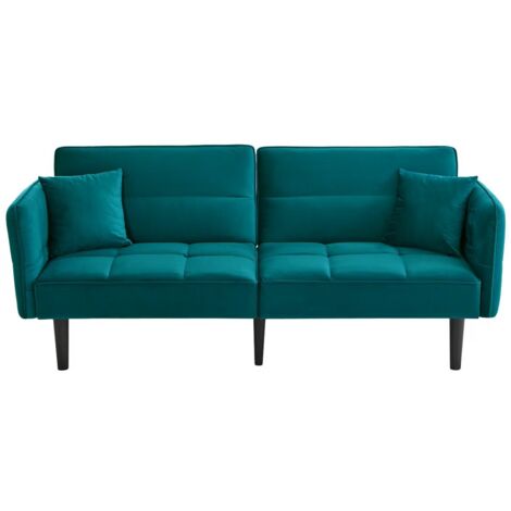 Canapé 2 Places En Velours Bleu-vert Antique, Dossiers Réglables 3 Positions Et Accoudoirs Pliants