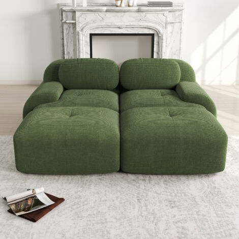 Canapé 2 places en velours côtelé,sans cadre,modulaire combinable avec chaise longue,accoudoirs ergonomiques antidérapants,assise élastique,vert