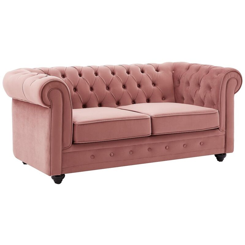Vente-unique - Canapé 2 places en velours rose pastel chesterfield