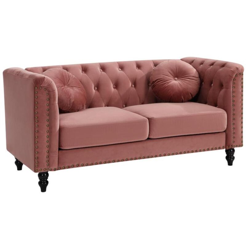 Vente-unique - Canapé 2 places en velours turner - Vieux rose