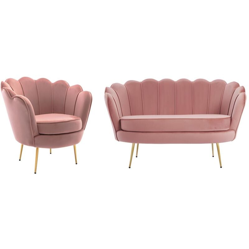 Pascal Morabito - Canapé 2 places et fauteuil coquillage en velours rose dandelion de