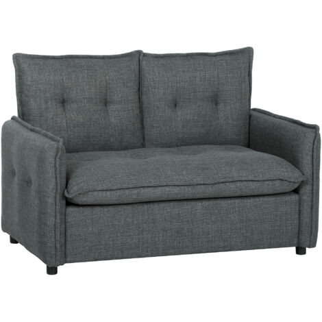 Canapé 2 places gris foncé 131 cm, canapé moderne salon avec assise rembourrée, coussins à ressorts en lin. Idéal petit espace, confortable et design.