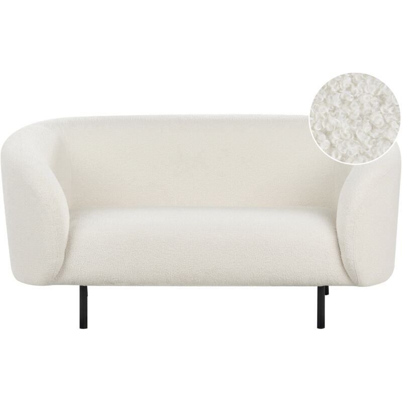 Beliani - Canapé 2 Places Incurvé Design Art Déco Moderne avec Pieds Noirs en Tissu Bouclé Blanc Loen