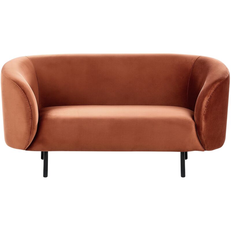 Beliani - Canapé 2 Places Incurvé Design Art Déco Moderne avec Pieds Noirs en Velours Orange Loen