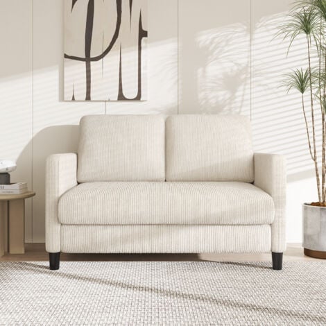 NECHE Canapé 2 Places Mini en Velours Côtelé Beige Résistant - 2 Coussins - 129(L) x 78(P) x 89cm(H) - Charge Max.300kg - Petit Espace