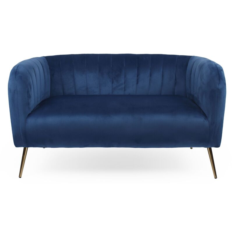 Cotecosy - Canapé 2 places moderne Bombaro pieds métal doré et Velours Bleu