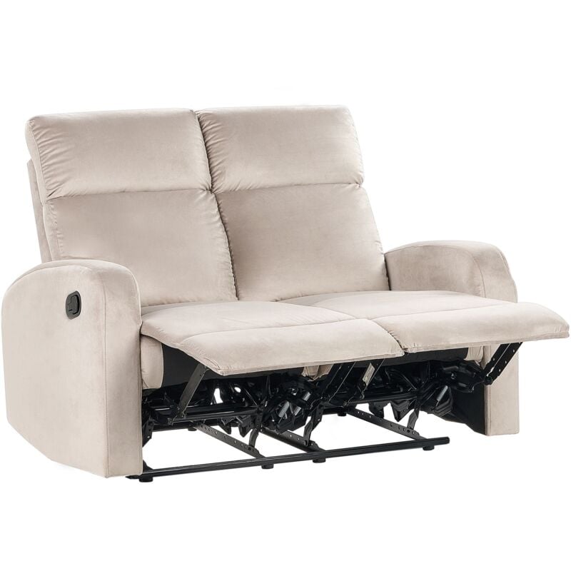 Beliani - Canapé 2 Places Moderne Inclinable Manuel Fonction Relaxation en Velours Beige Verdal