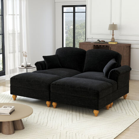 Canapé 2 places modulaire nuage chenille avec pouf – noir