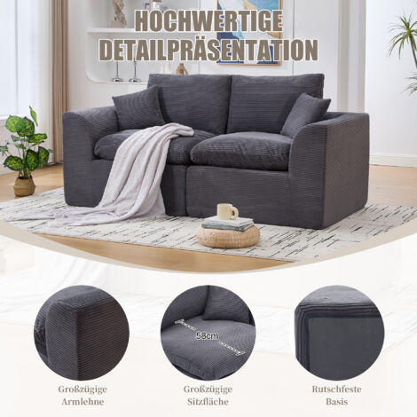 Canapé 2 places nordique Gray Corroy en tissu,confortable avec coussins,design minimaliste pour salon et chambre.